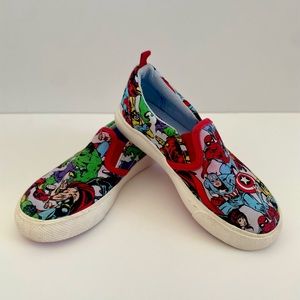 Marvel Super Hero Boys Slip on Shoes Size 11 Spiderman, Iron Man, Hulk Sneakers